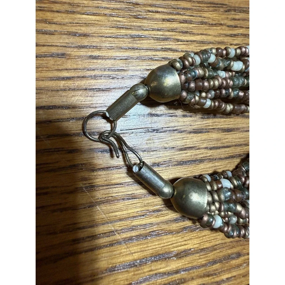 Vintage Multi Strand Seed Bead Necklace Boho Knotted Brown Green Multicolor - Picture 5 of 5
